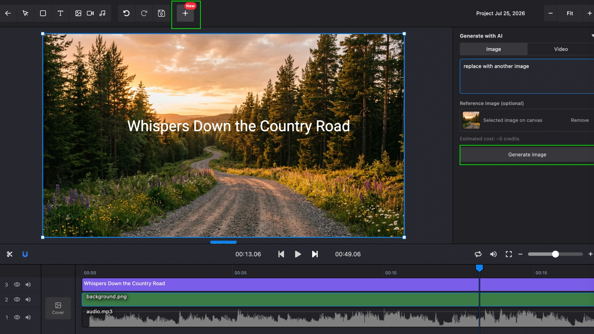 Fine-tuning a background and generating a video background from the Karadeo editor toolbar