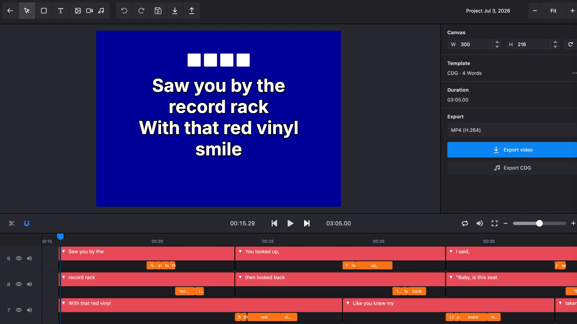 Exporting a karaoke video as CDG or MP4 from Karadeo